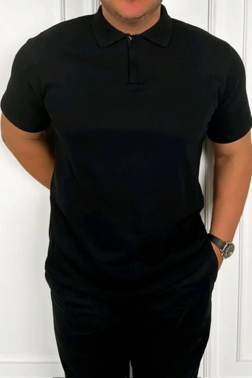 Men's blouse with short sleeves and zipper