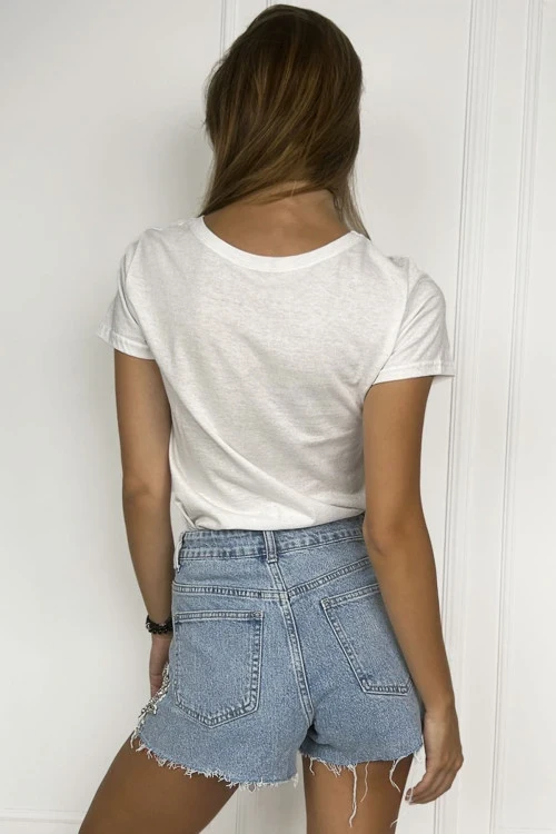 Ženske kratke hlače iz džinsa z aplikacijo